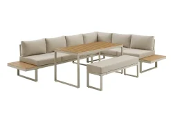 Wetterfestes Gartenmöbel Set IBIZA GRAND 280cm greige Aluminium inkl. Sitzpolster