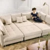 XXL Wohnlandschaft KENT 305cm champagner beige Vogue Velours Samt Federkern mit Hocker