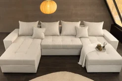 XXL Wohnlandschaft LODGE 315cm champagner beige Cord Sofa mit Schlaffunktion