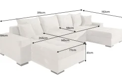 XXL Wohnlandschaft LODGE 315cm greige Cord Sofa mit Schlaffunktion und Stauraum